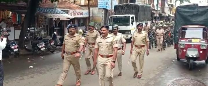 Police movement on major roads in Kolhapur on the occasion of Bakri Eid and Ashadhi Ekadashi