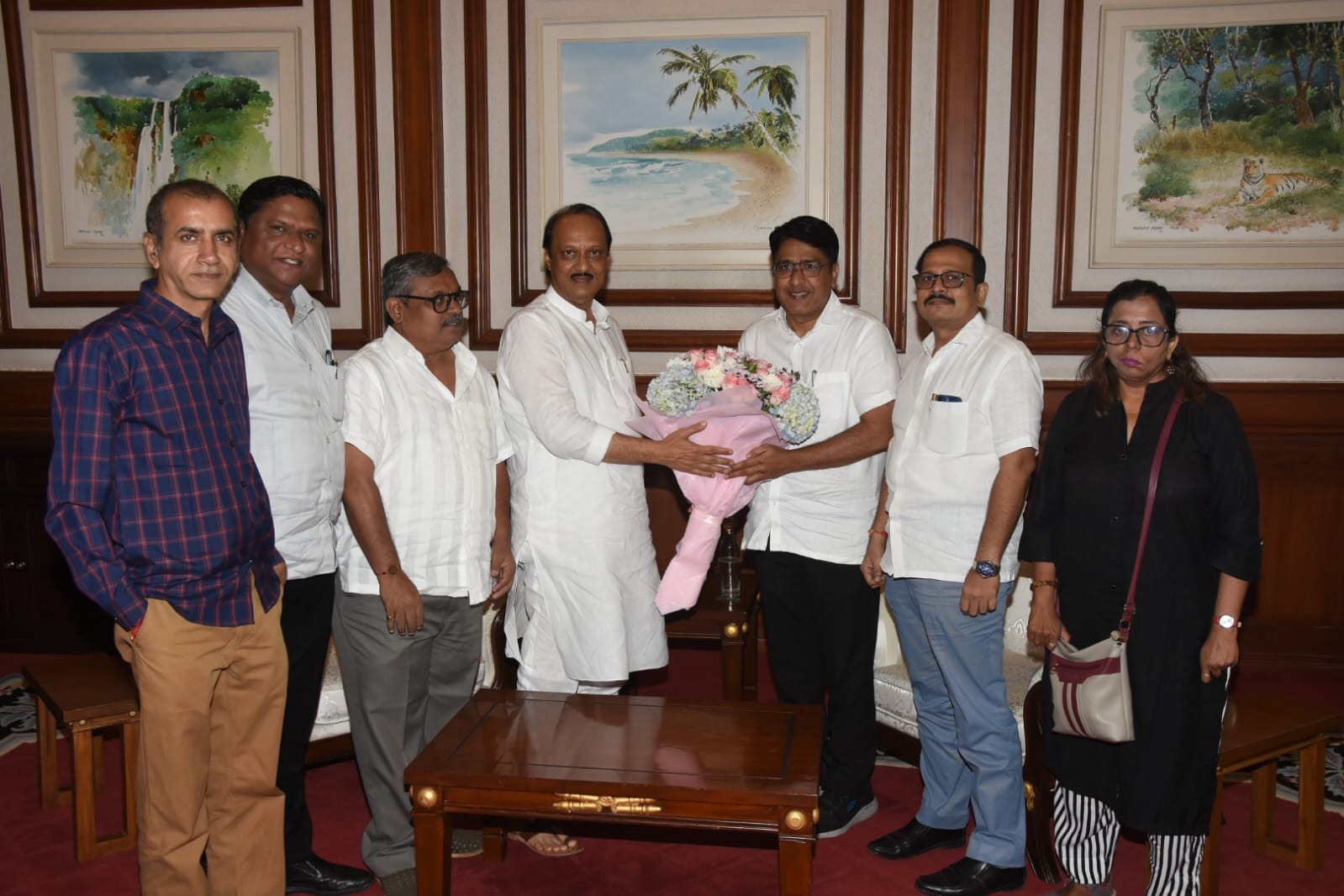 State Accredited Journalists Committee Chairman Yadu Joshi and Committee members felicitated by Deputy Chief Minister Ajit Pawar